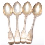 A set of four 19th Century Georgian silver fiddle pattern spoons having matching engraved initials