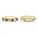 2 9ct gold hallmarked rings. To include a 9ct Birmingham hallmarked emerald and half pearl ring