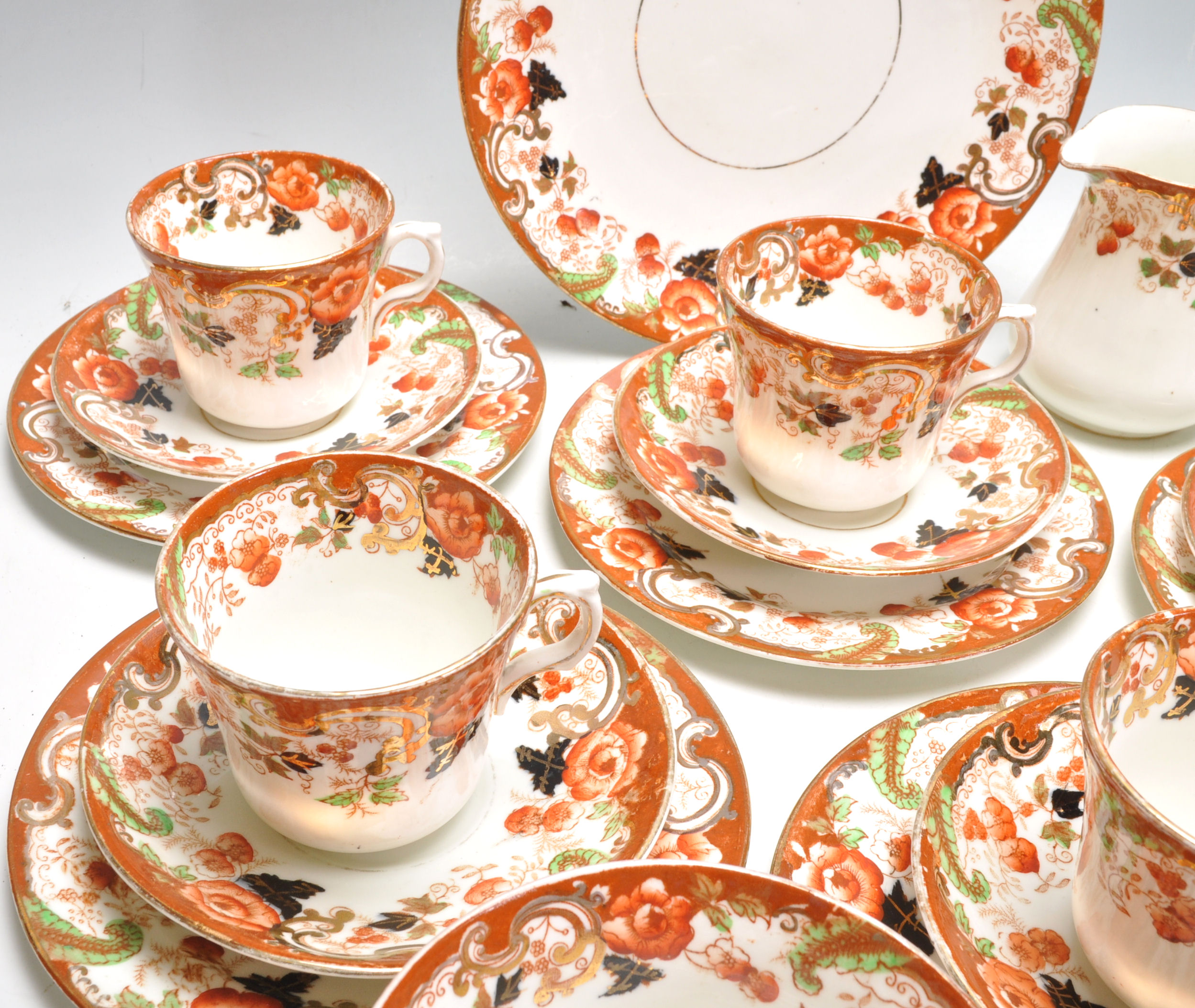 A 19th Century Victorian Imari pattern tea service having transfer printed floral decoration with - Image 4 of 13