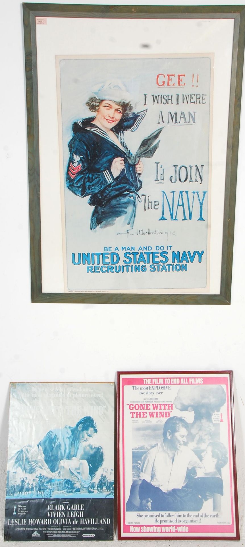 A collection of 3 vintage style American posters to include A US Navy recruitment poster "Gee I wish