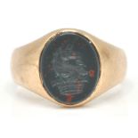 A 19th century Victorian 15ct gold Birmingham hallmarked intaglio ring. The ring with central seal