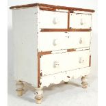 A Victorian 19th century shabby chic painted 2 over 3 chest of drawers. Raised on turned legs with 2