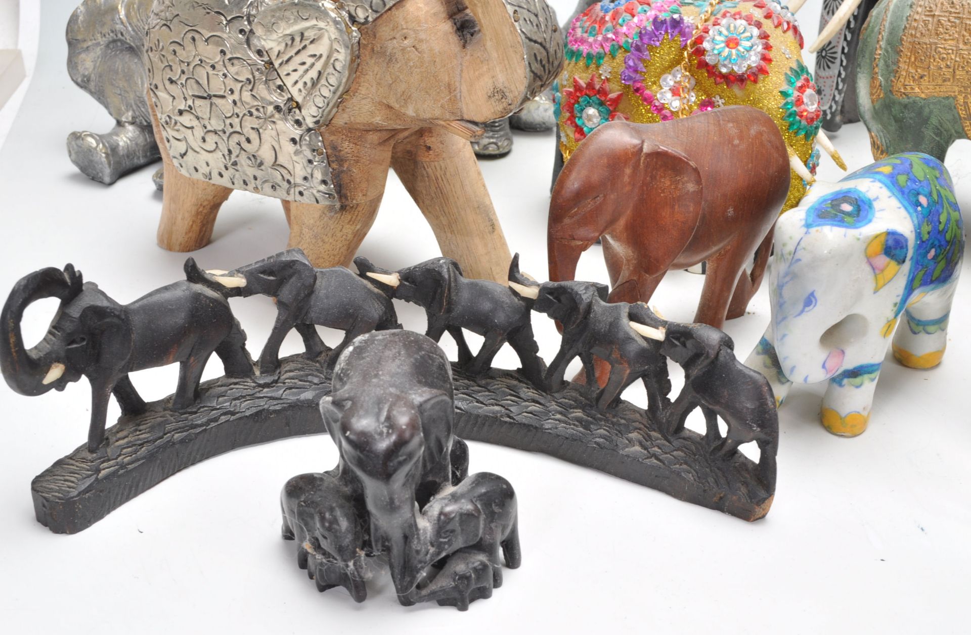 A large collection of vintage / retro 20th century elephant figurines to include largely wooden - Image 2 of 9