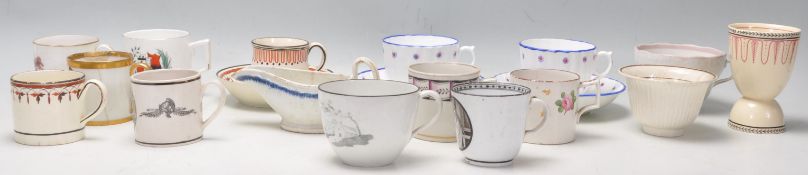 A collection of 18th and 19th century porcelain items to include teacups and saucers, coffee cans,