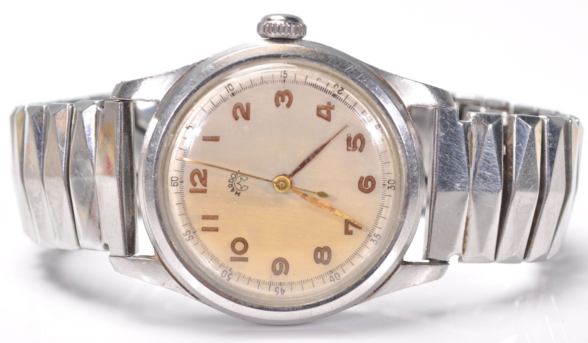 A vintage stainless steel gentleman's wrist watch having a champagne dial with Arabic numeral - Bild 3 aus 10