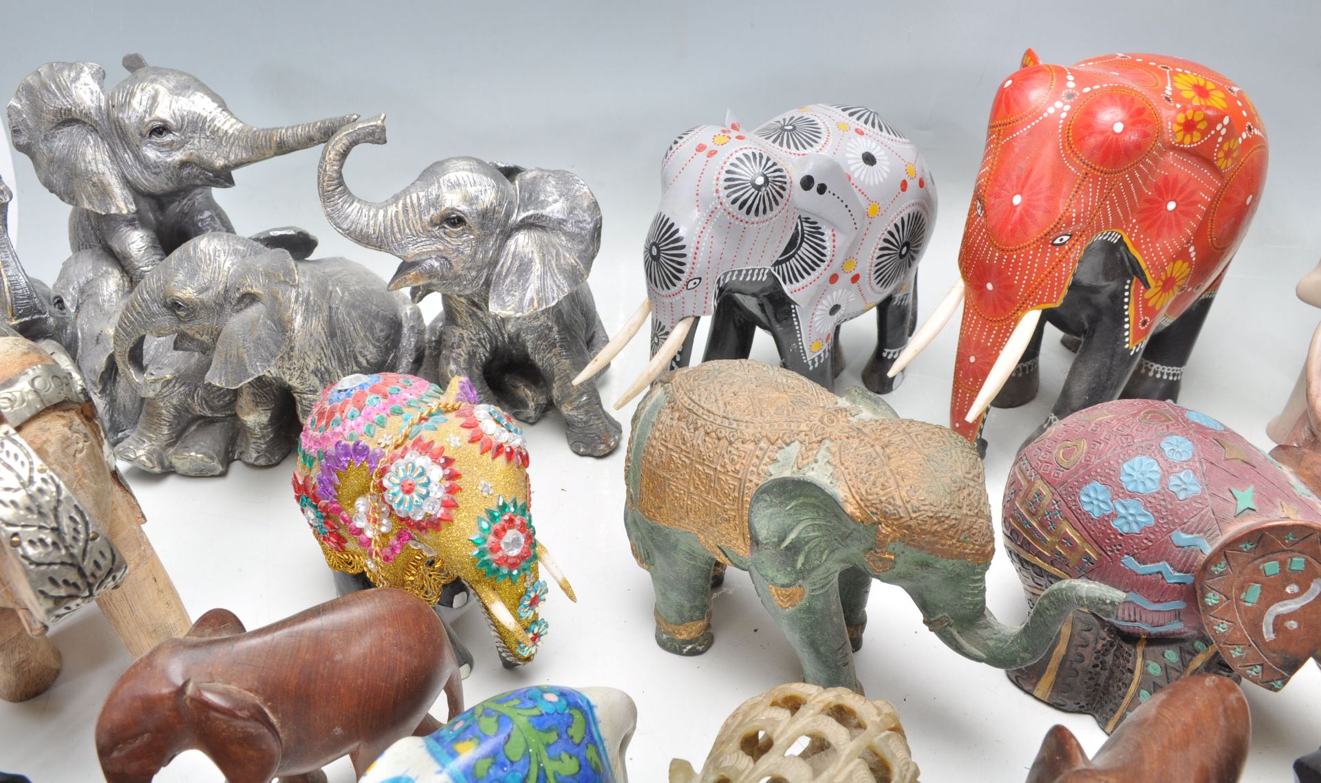 A large collection of vintage / retro 20th century elephant figurines to include largely wooden - Image 7 of 9