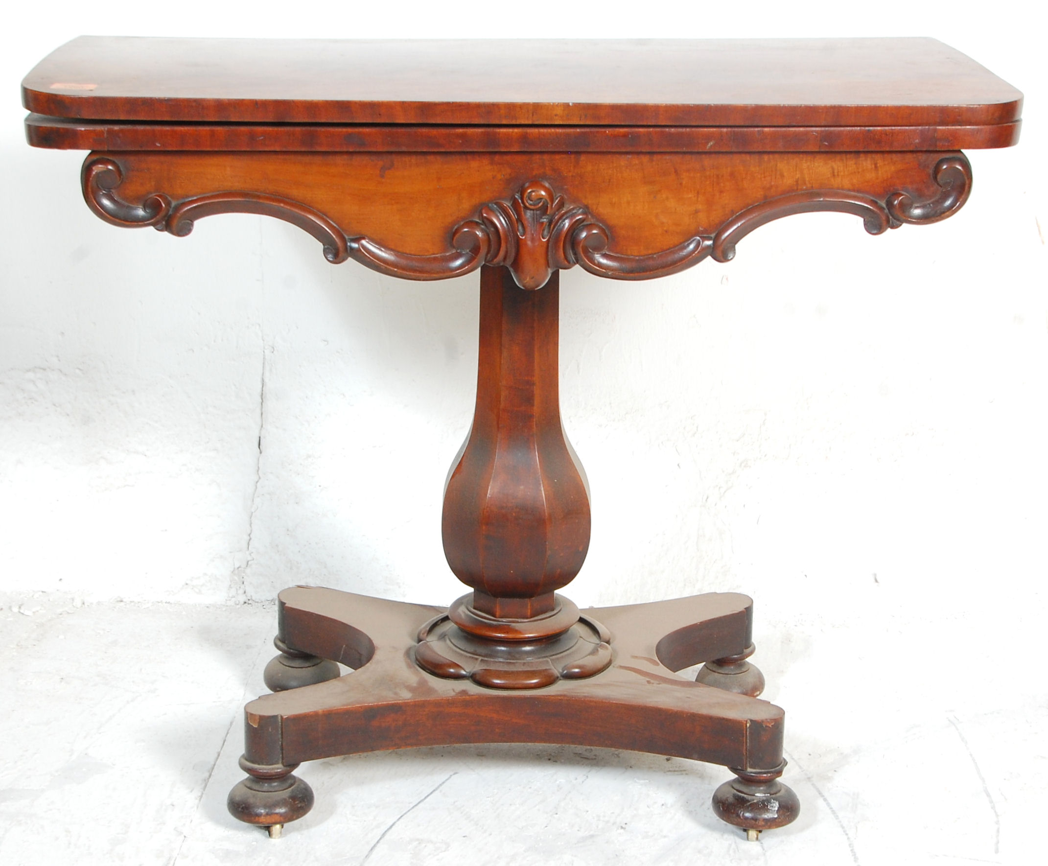 A 19th century Regency William IV mahogany card - games table. Raised on a quadruped base with bun - Image 2 of 5