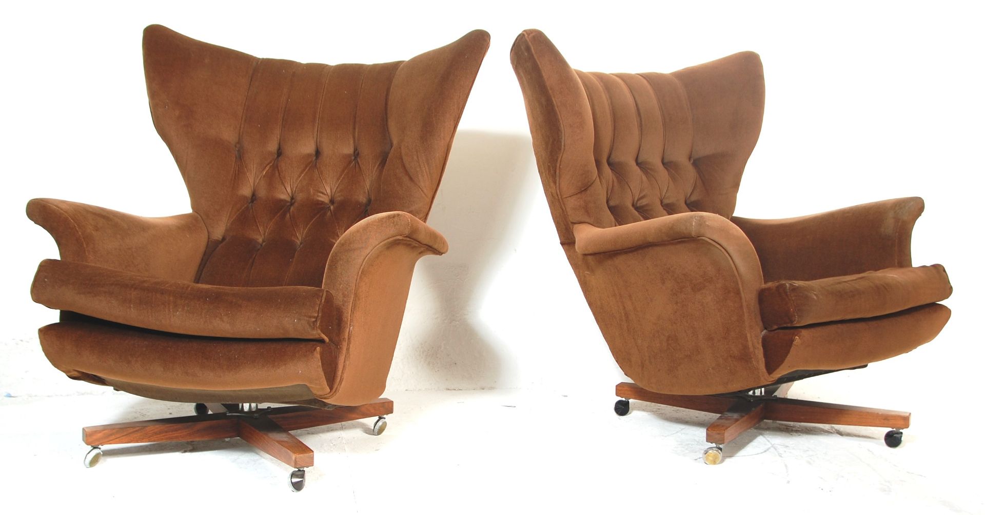 G-Plan - Model 6250 -  A rare his and hers pair of mid 20th century circa 1967 G-Plan 6250 swivel