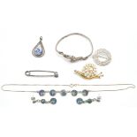 A collection of silver and costume jewellery to include azurmalachite necklace and earring set. A