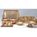 A mixed group of contemporary Eastern brass wares to include a heavy pair of bowls with painted