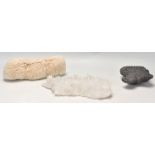 A group of three Geological interest mineral specimens to include a black stone fossil specimen,