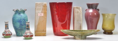 A mixed group of ceramics and glassware to include mid Century Studio Pottery ware with a multi