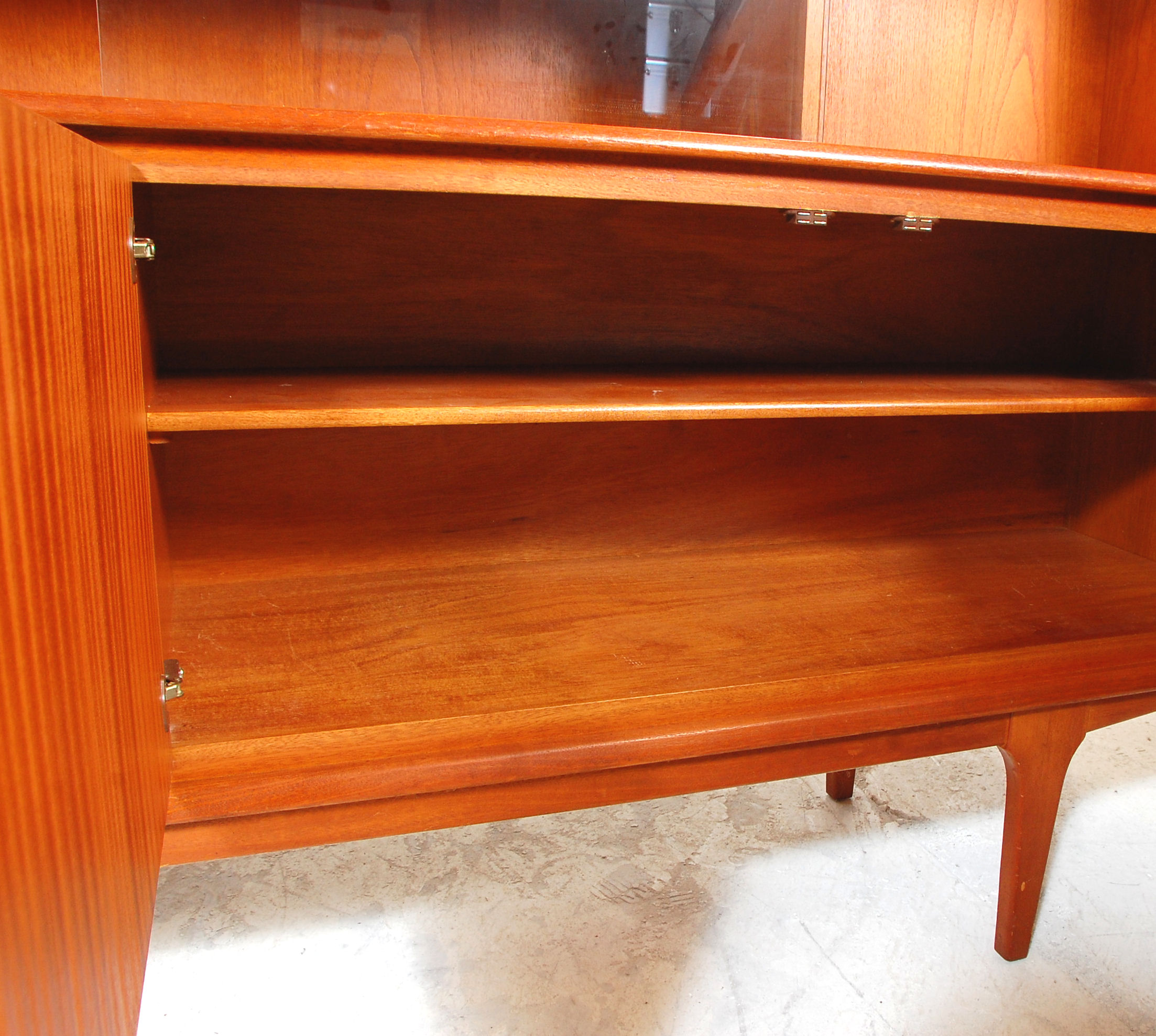 A retro mid 20th Century teak wood sideboard / highboard having a drop down cocktail cabinet to - Image 5 of 10