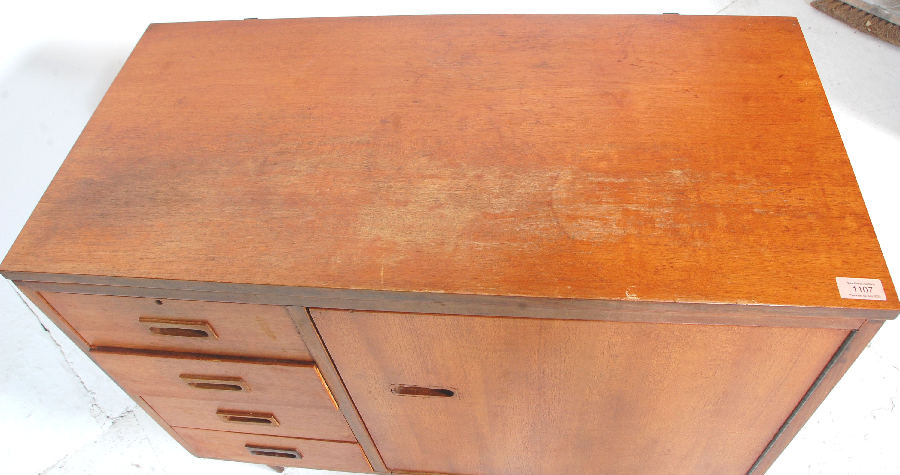 A mid century retro, circa 1970's teak wood sewing table cabinet – desk combination having fold - Image 5 of 6