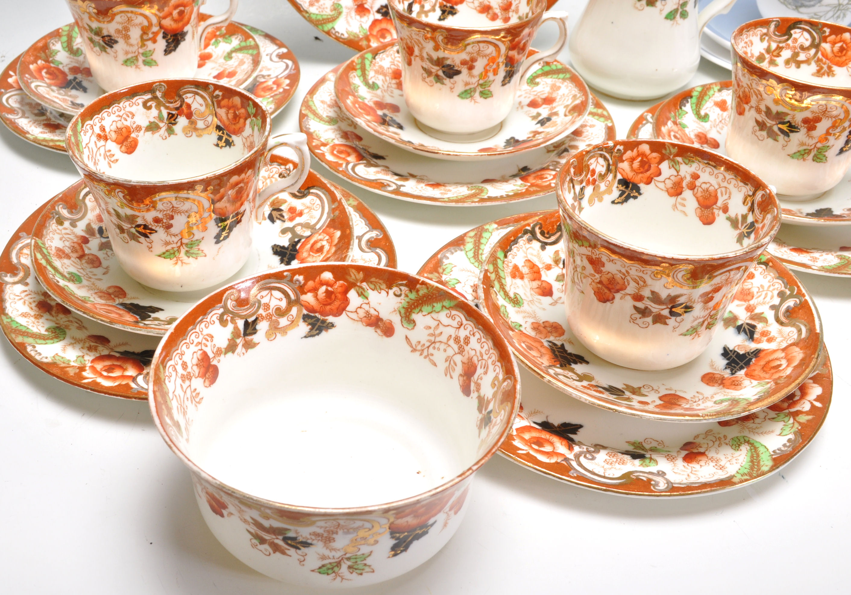 A 19th Century Victorian Imari pattern tea service having transfer printed floral decoration with - Image 3 of 13