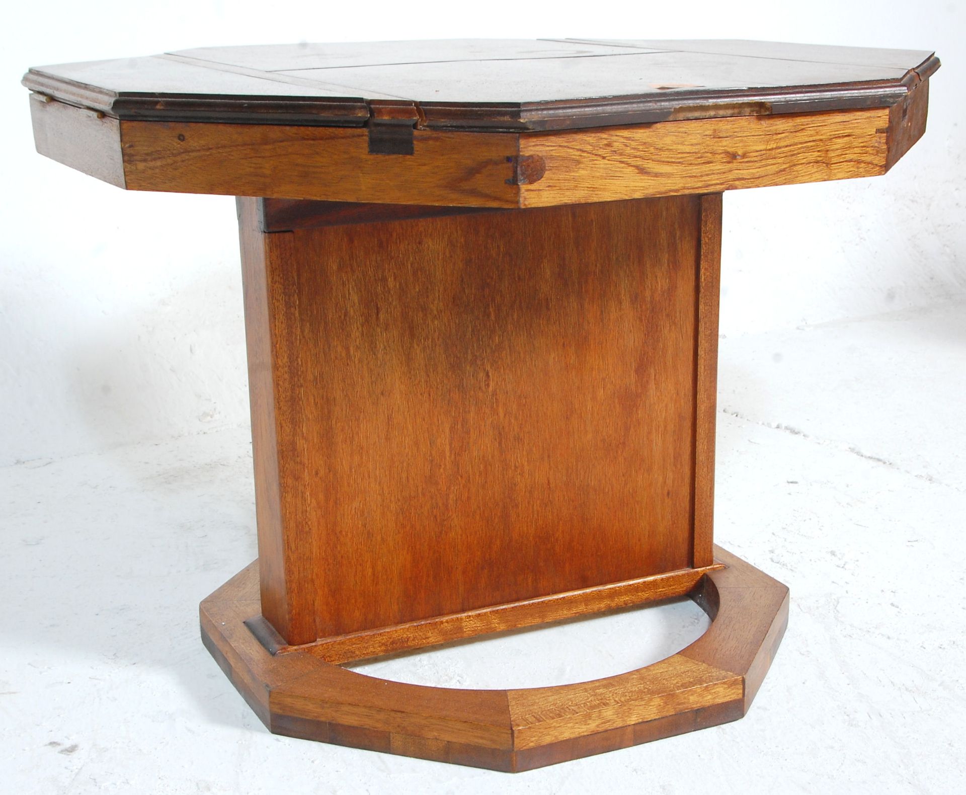 A 20th Century vintage unusual scratch built octagonal games table having a columnal support on a - Bild 2 aus 9