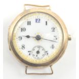 A 9ct gold hallmarked wristwatch fob with swiss movement marked Bird In Ring.Hallmarks rubbed,