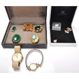 A collection of vintage costume jewellery to include a swarovski mardi gras mask boxed hat in in its