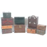 A mixed group of ten vintage storage boxes with multiple wooden examples and metal boxes, one