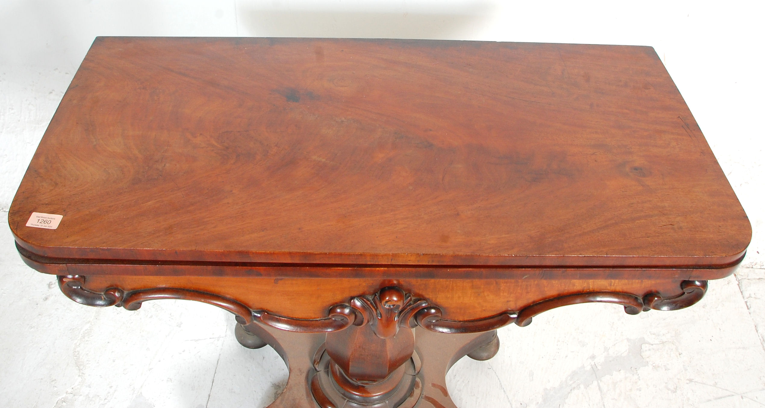 A 19th century Regency William IV mahogany card - games table. Raised on a quadruped base with bun - Image 3 of 5