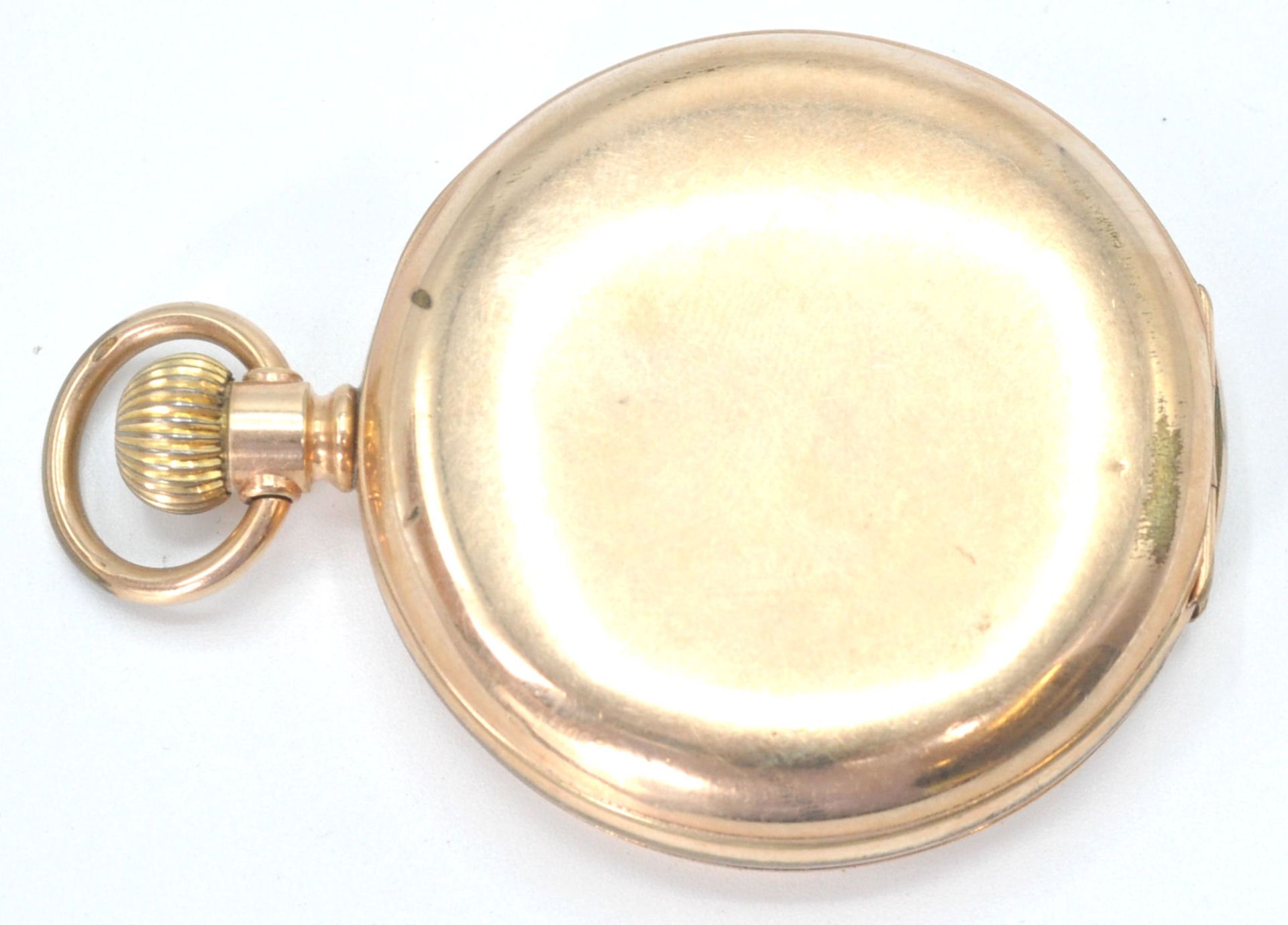 An early 20th century American crown wind gold plated pocket watch. The dial with roman numeral - Bild 5 aus 8