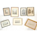 A group of six framed and glazed etchings dating from the early 20th Century with some coloured