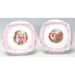 Carl Tielsch Altwasser - Silesia - A pair of 19th Century German porcelain pot stands having pink