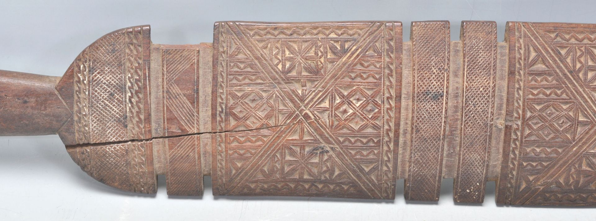 Two North African Tuareg tent posts having intricately carved flat panels to the front with - Image 13 of 20