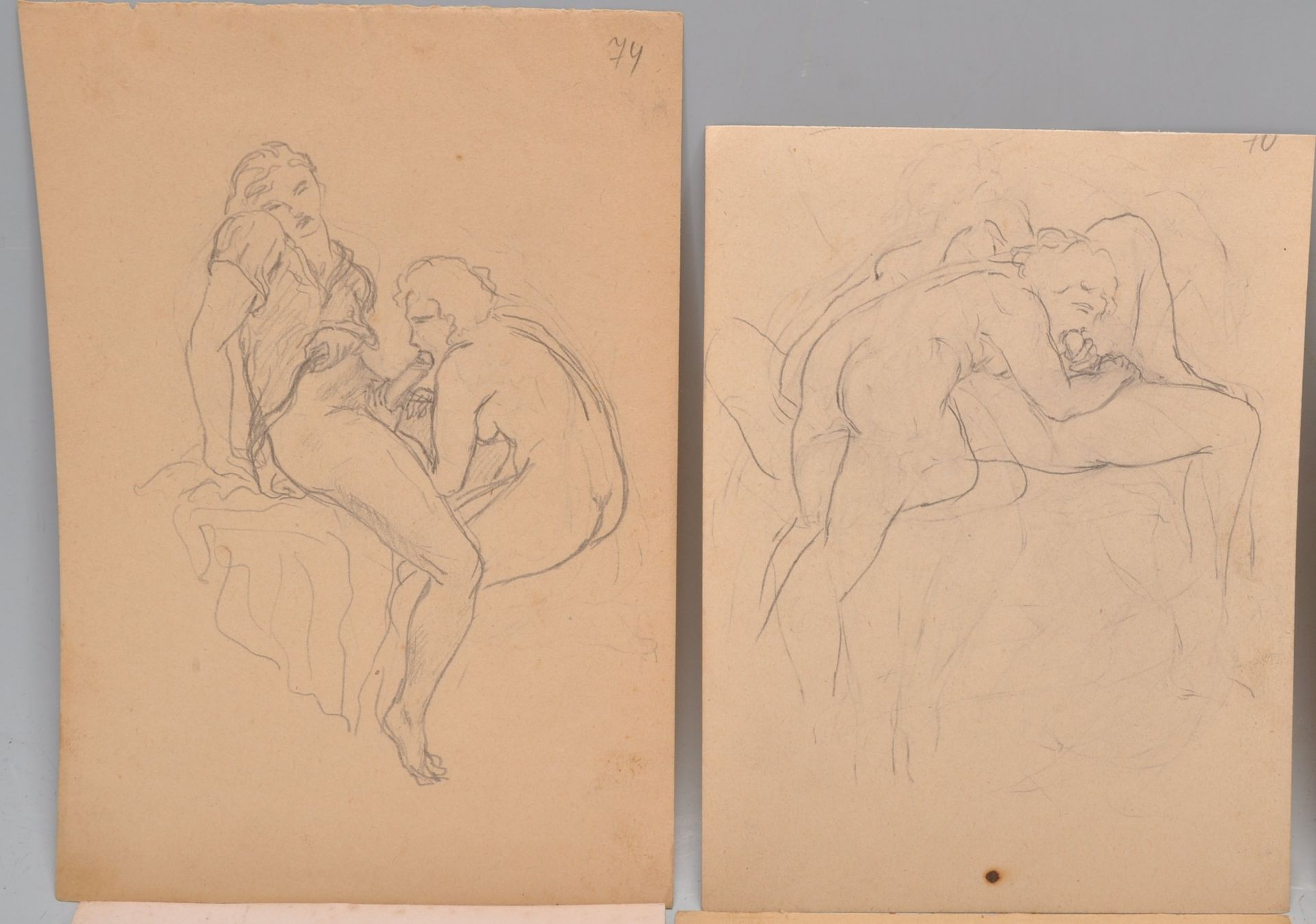 A group of erotic sketch drawings scenes with dioramas of erotic / sexual scenes. Some prints and - Bild 2 aus 8