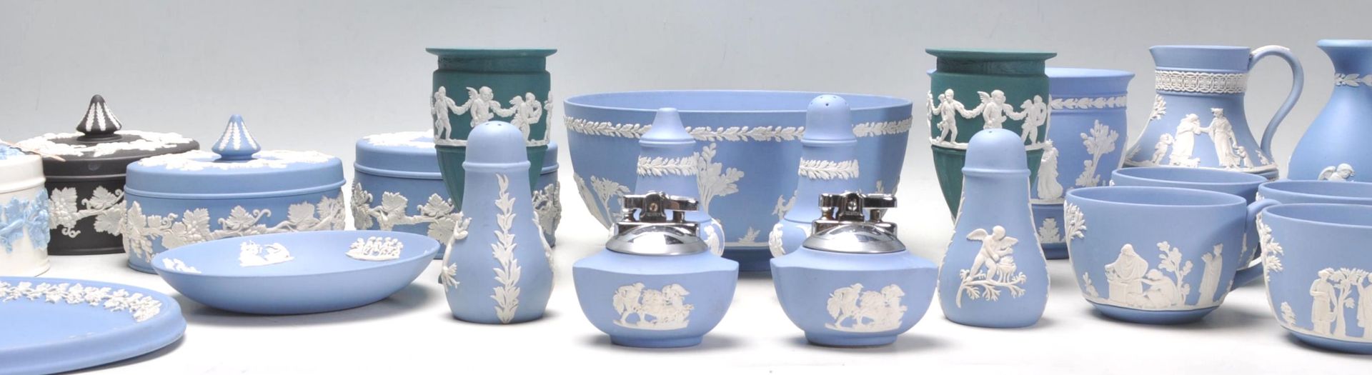 A big group of mostly Wedgwood Jasperware ceramics