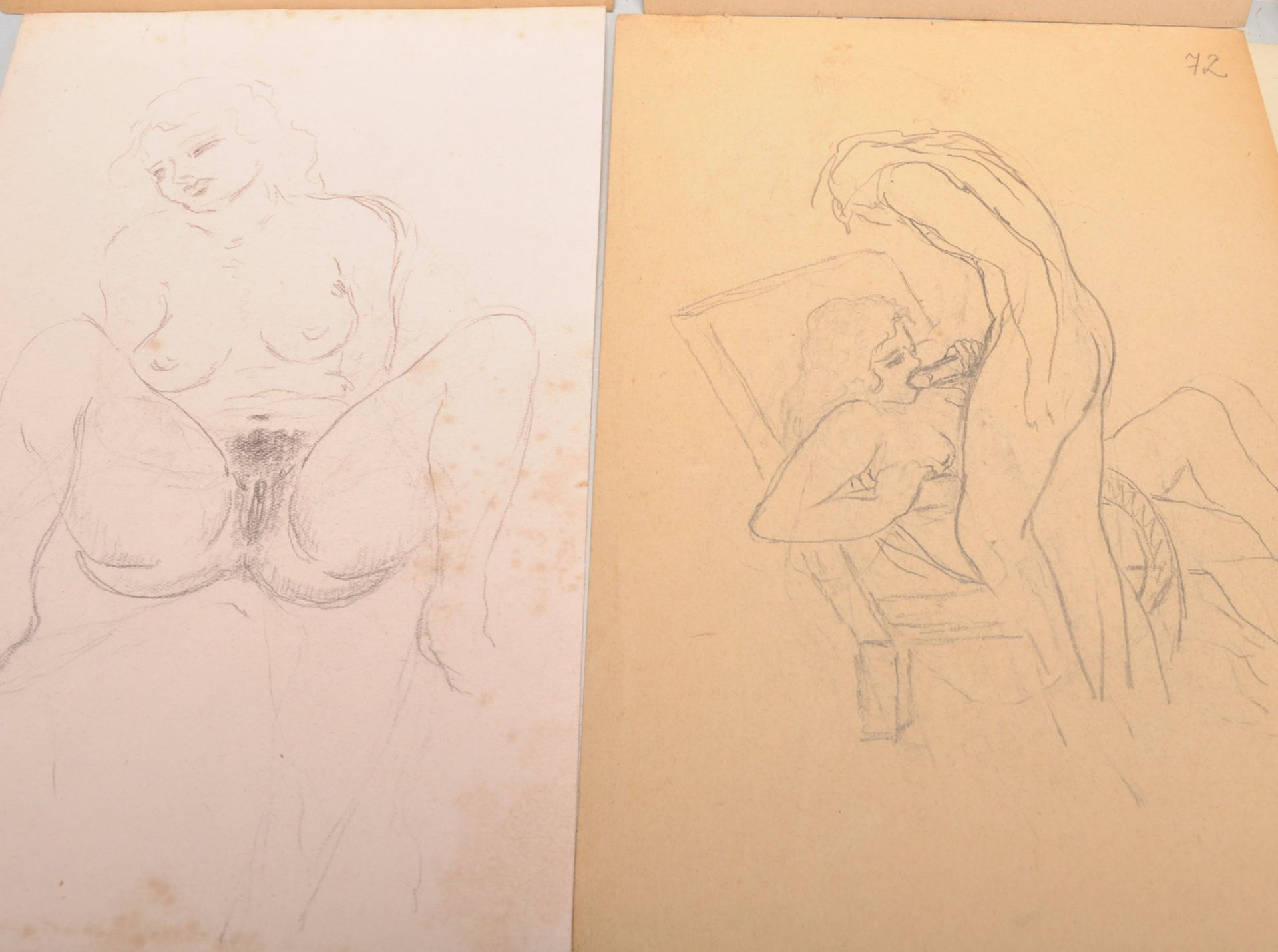 A group of erotic sketch drawings scenes with dioramas of erotic / sexual scenes. Some prints and - Bild 4 aus 8