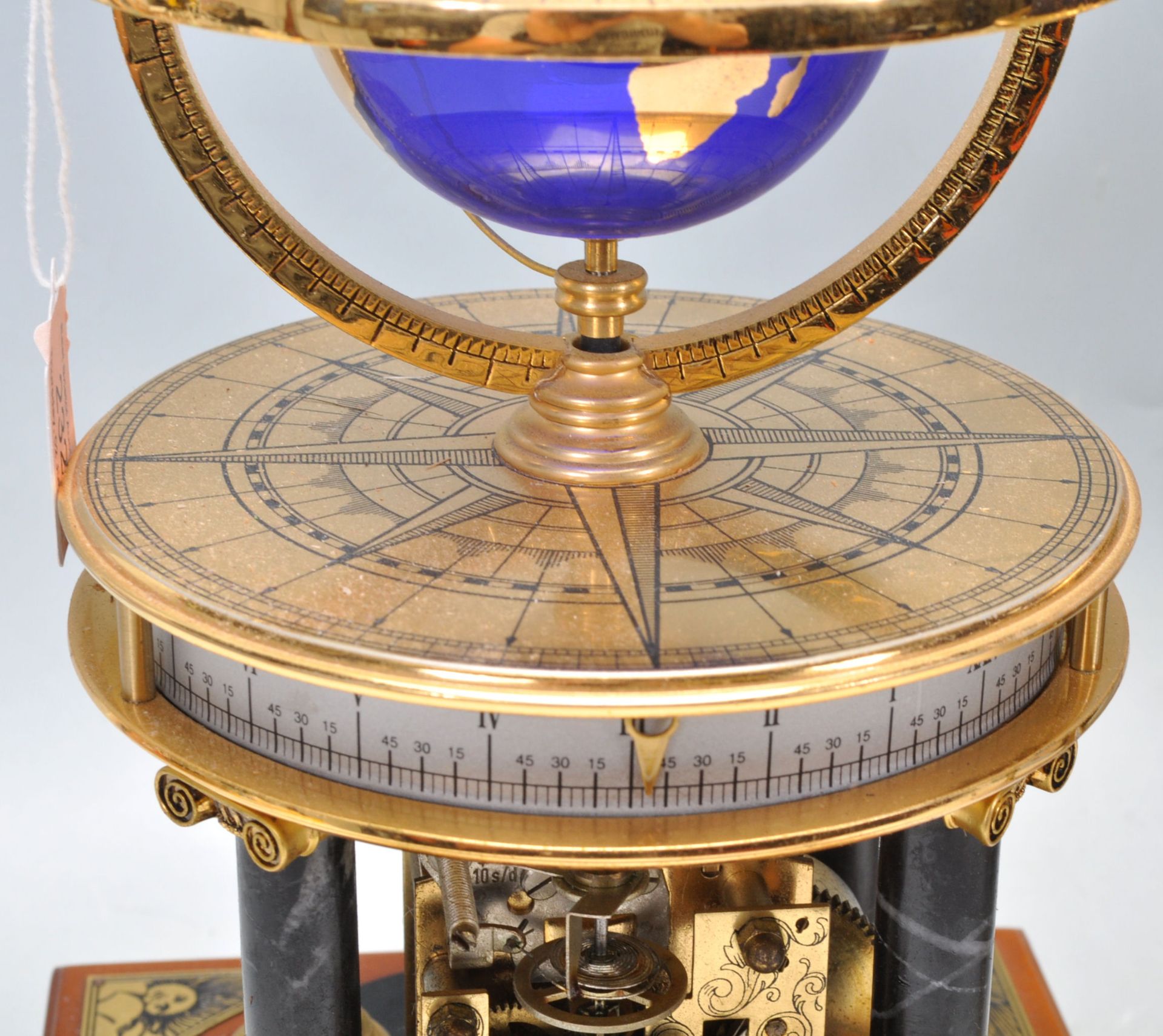A 20th Century desk top ornamental blue terrestrial globe raised on a brass gimbal stand with - Bild 4 aus 9