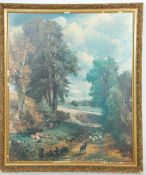 John Constable - A large John Constable print on board depicting a sheep dog herding with a young