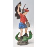 An early 20th Century Vintage cold painted cast spelter figure of George and the dragon depicting