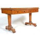 A Regency 19th century burr oak library table - writing table desk having a green leather writing