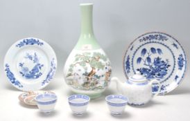 A collection of mixed Chinese ceramics to include two 19th Century blue and white hand painted