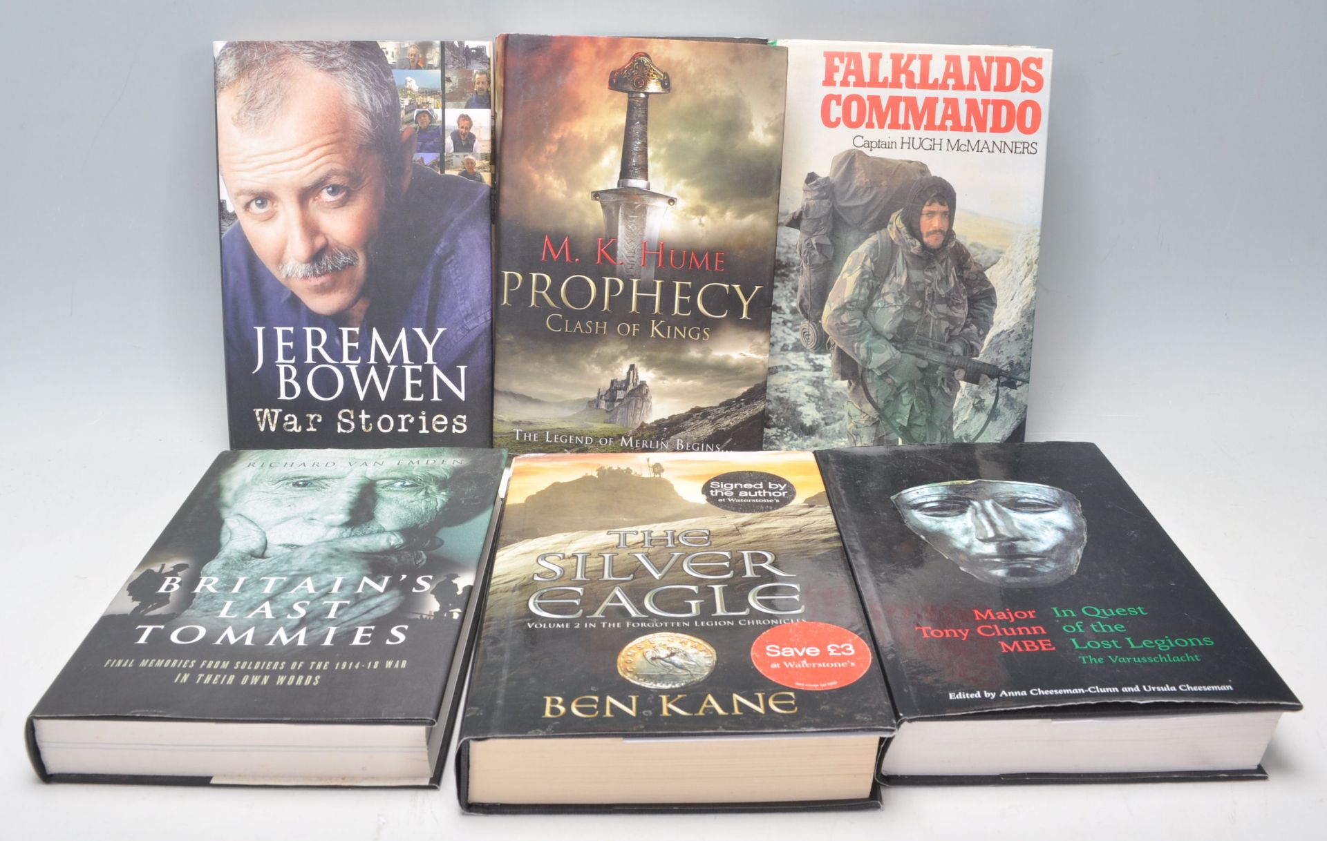 A mixed group of six signed hardback books to include 'Britain's Last Tommies' by Richard Van