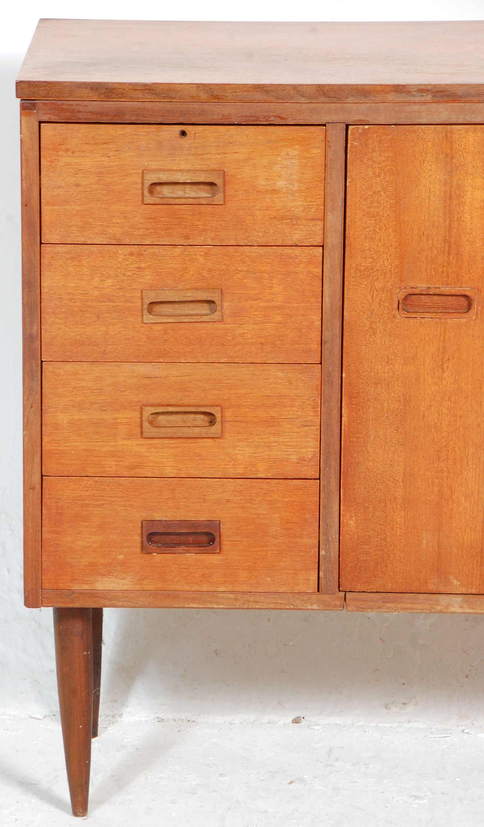 A mid century retro, circa 1970's teak wood sewing table cabinet – desk combination having fold - Image 3 of 6