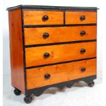 A Victorian 19th century country pine 2 over 3 chest of drawers. Raised on turned legs with 2