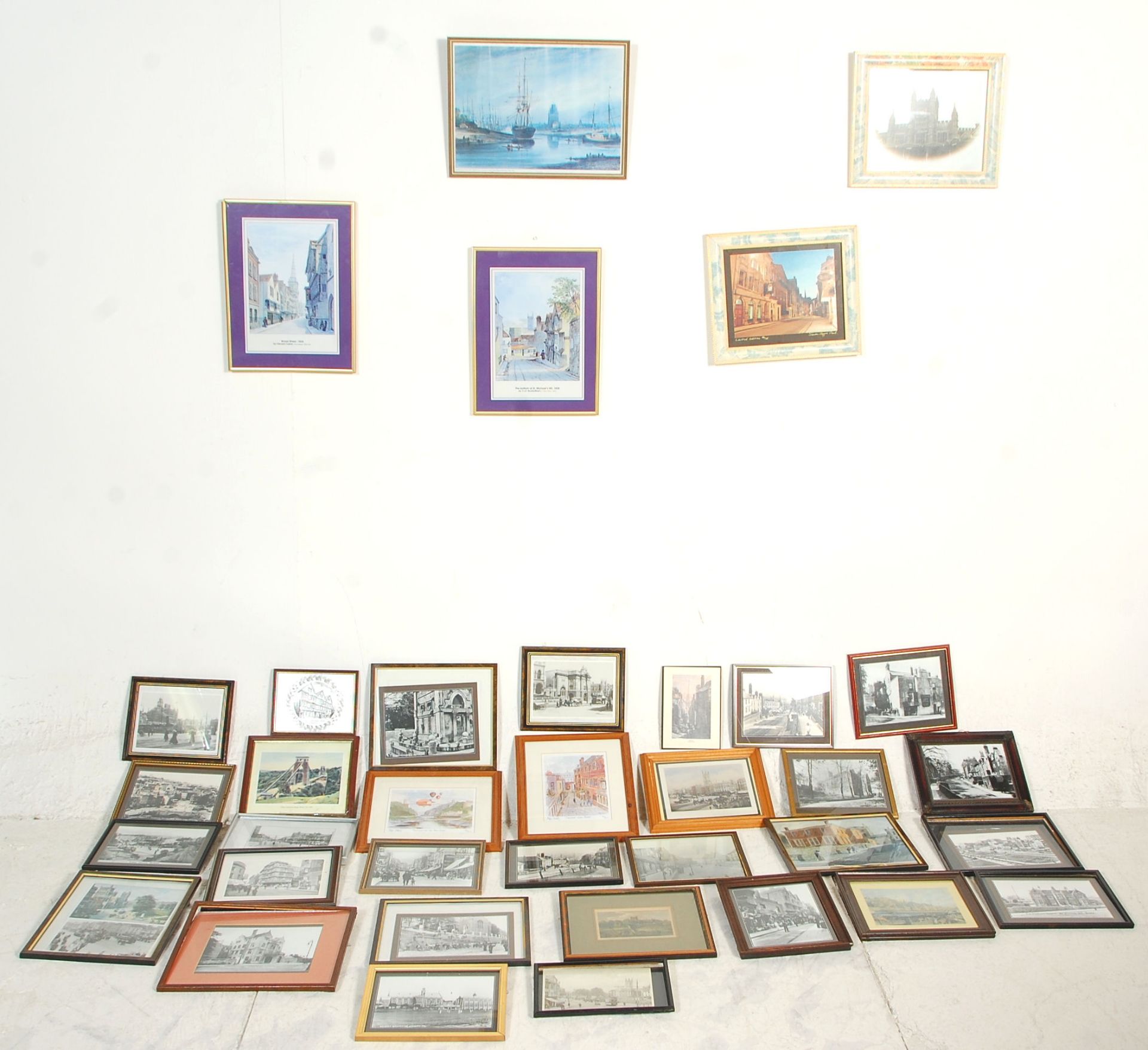 A collection of framed and glazed Bristol related prints with photographs and signed prints to