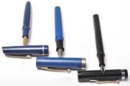 A group of three vintage fountain ink writing pens to include a black cased Platignum pen, a blue