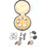 A 19th century gentlemans paste set button set complete in presentation case together with 2 sets of
