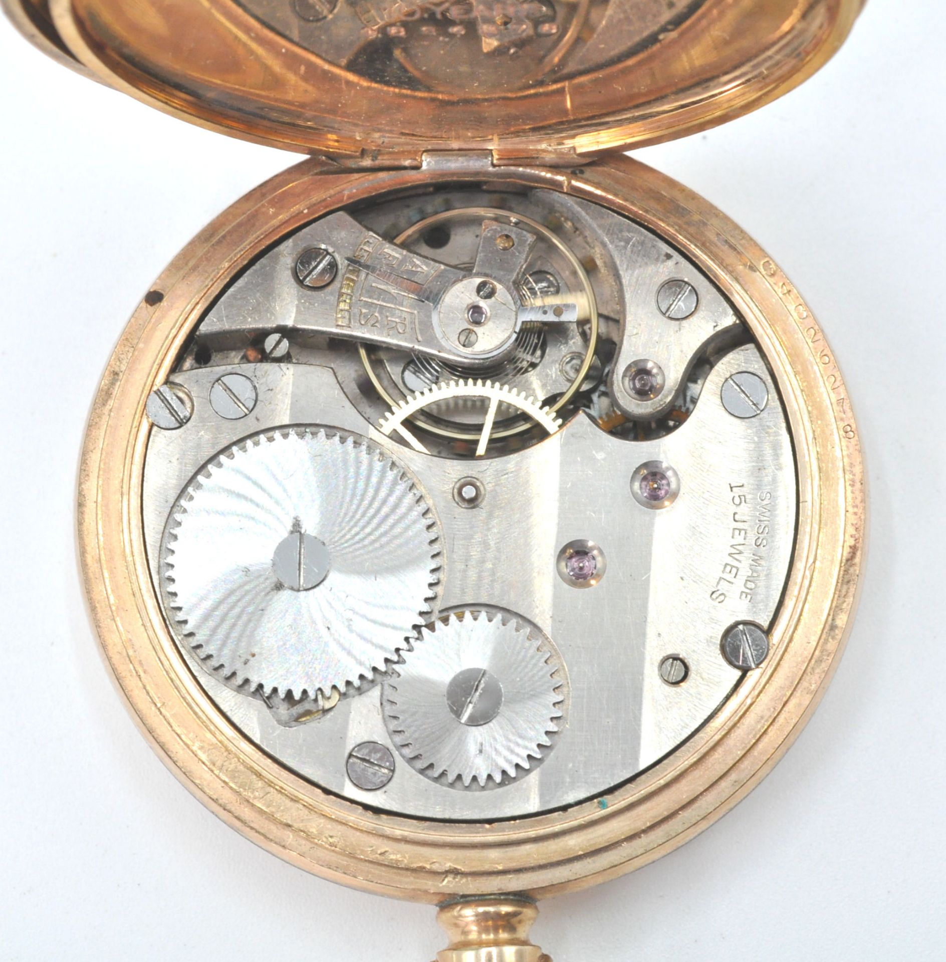 An early 20th century American crown wind gold plated pocket watch. The dial with roman numeral - Bild 8 aus 8