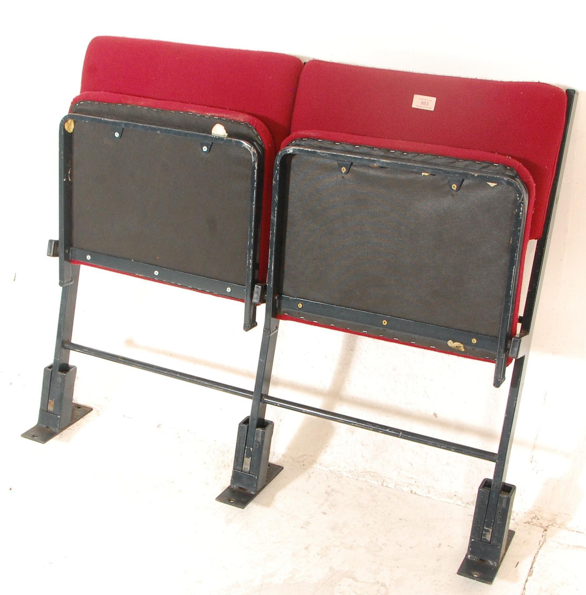 A set of two vintage retro 20th Century folding cinema / theatre chairs having red upholstered block - Bild 7 aus 7