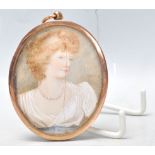 A 19th Century Victorian portrait miniature of oval form depicting a lady wearing a pearl necklace