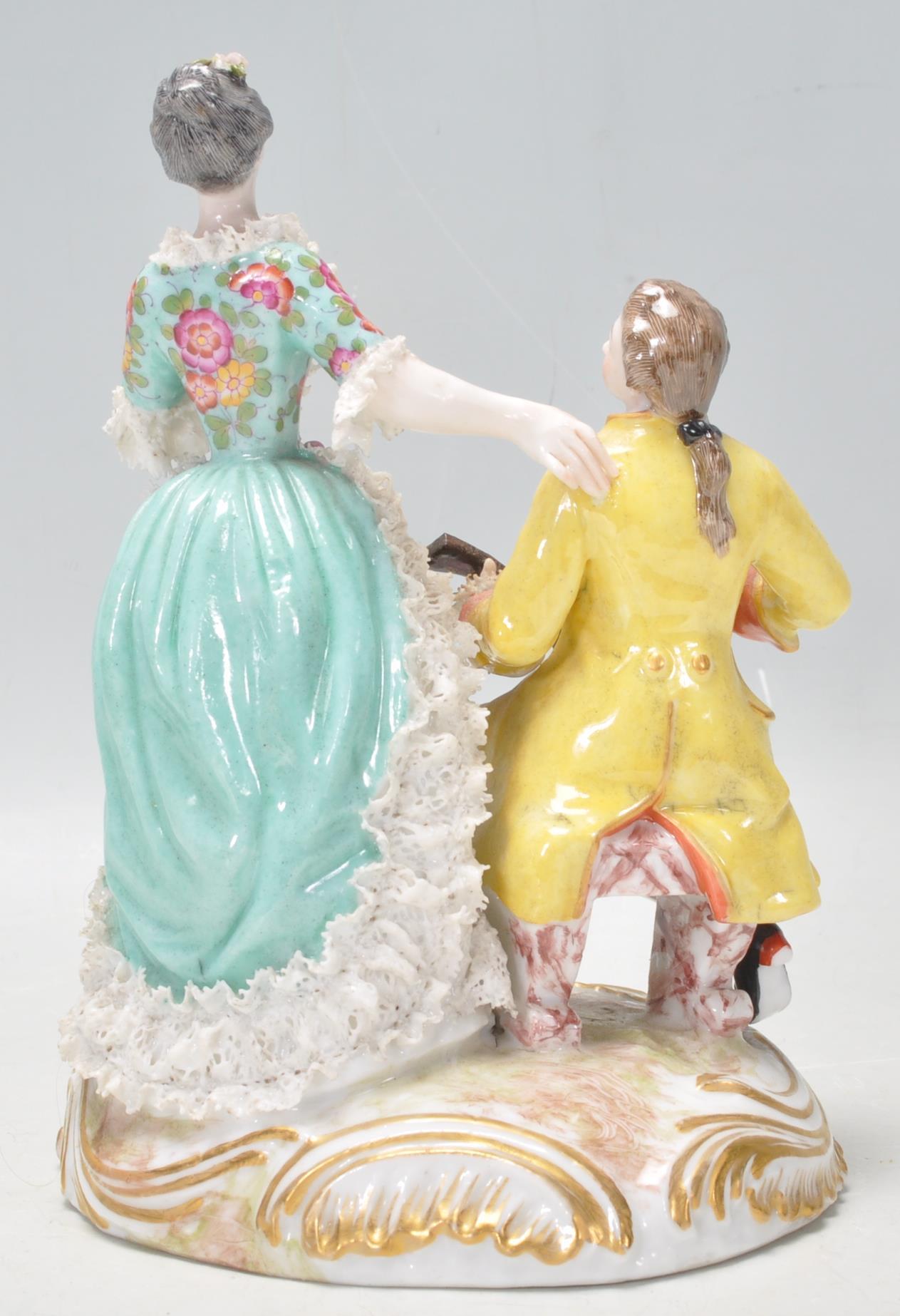 A 20th Century German Meissen / Dresden group figurine in the form of a couple with a seated man - Image 4 of 13