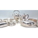 A mixed group of silver plated items dating from the 19th Century to include two good tureens,