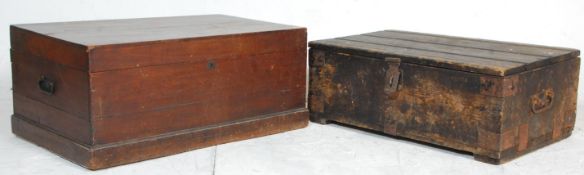 A Victorian 19th century pine blanked box / coffee table together with another and the other
