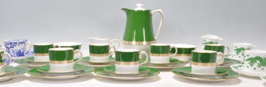 A vintage Royal Crown Derby Antigua coffee service having green banded decoration including coffee