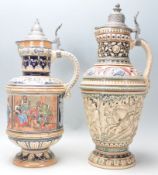 A good pair of continental early 20th century steins of German / Bavarian origin, Each with